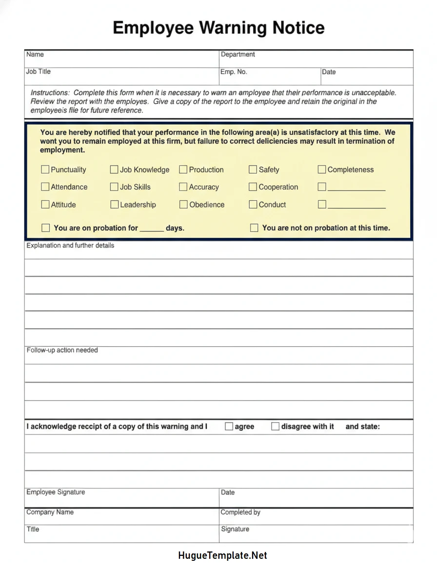 Employee Write Up Form Template Word