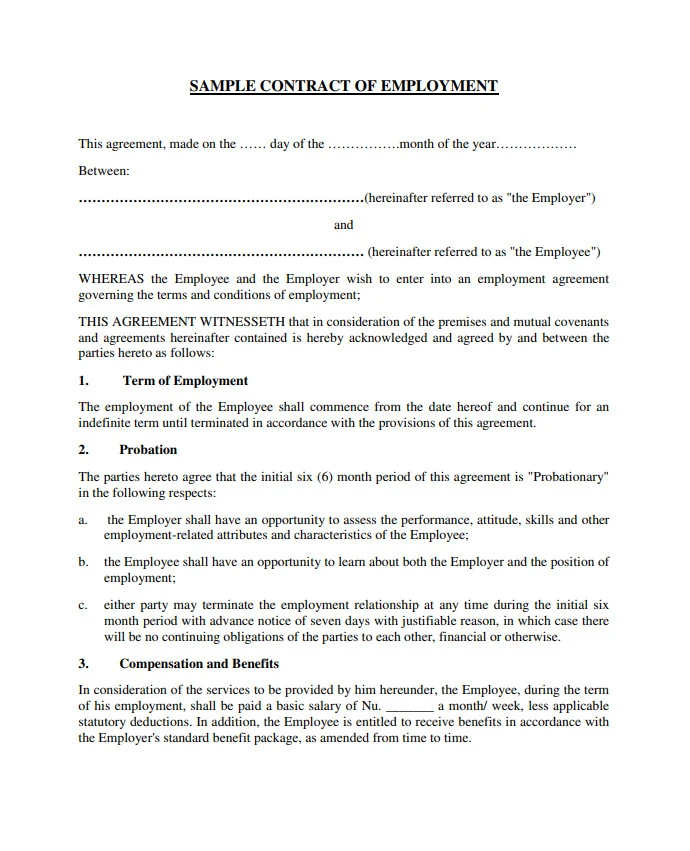 Employment Agreement Template Word