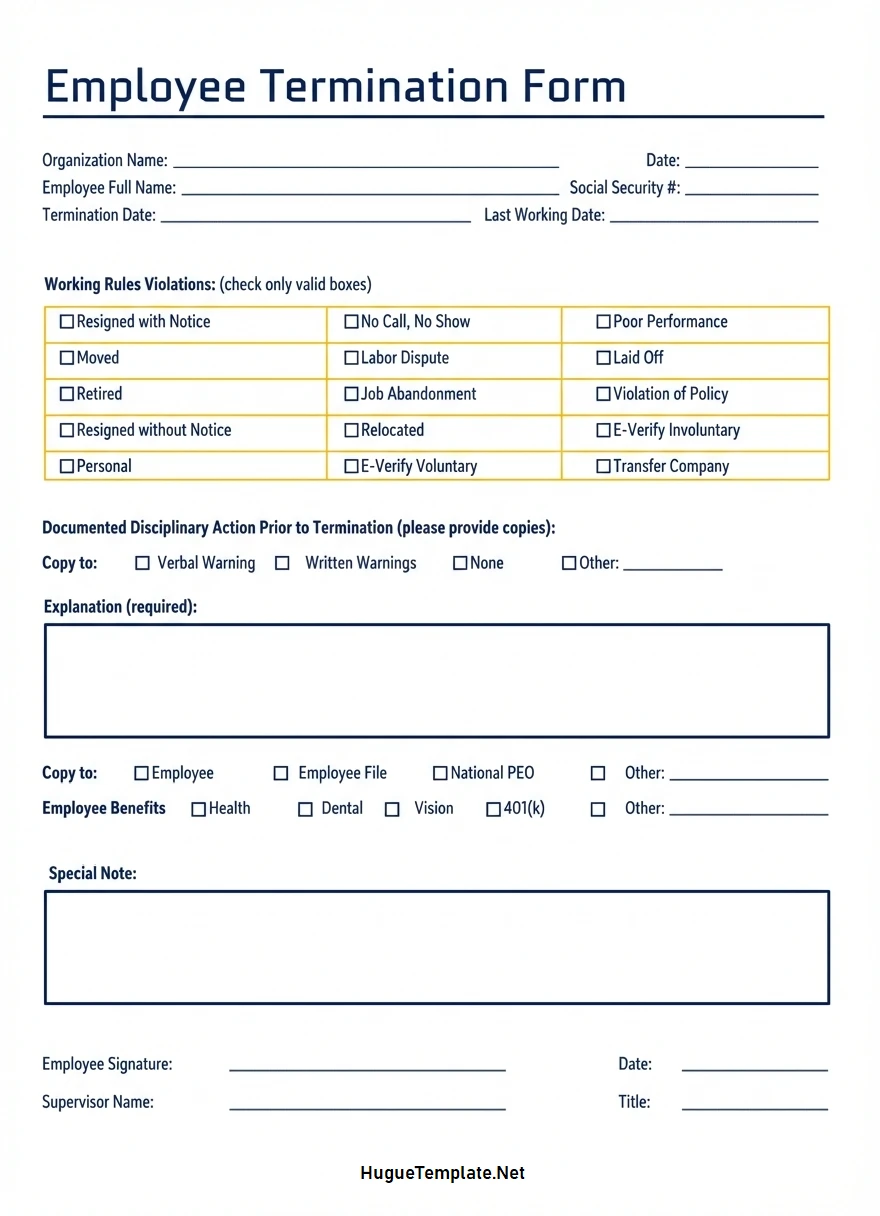 Printable Employment Termination Form Template