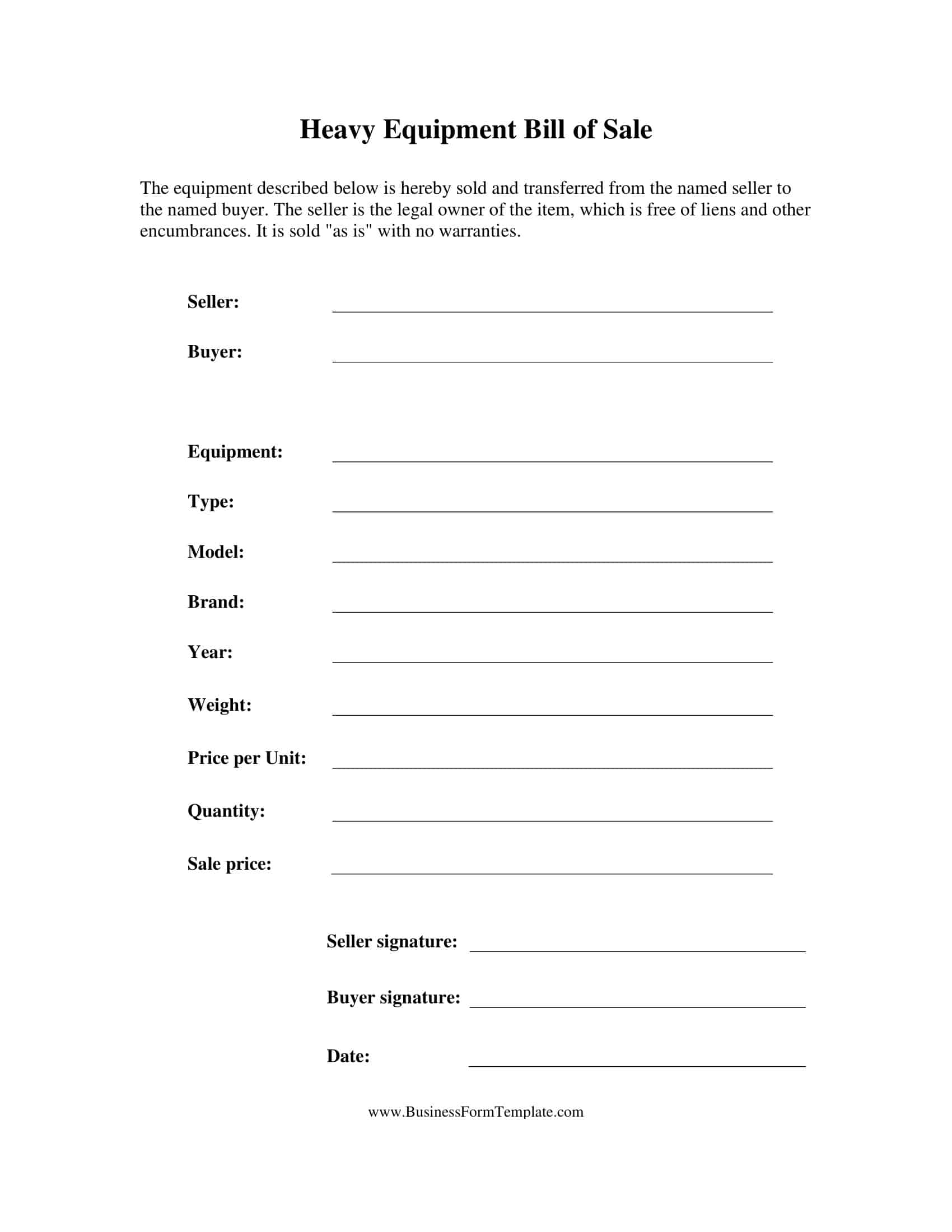 Equipment Bill of Sale Template Equipment Bill of Sale Template