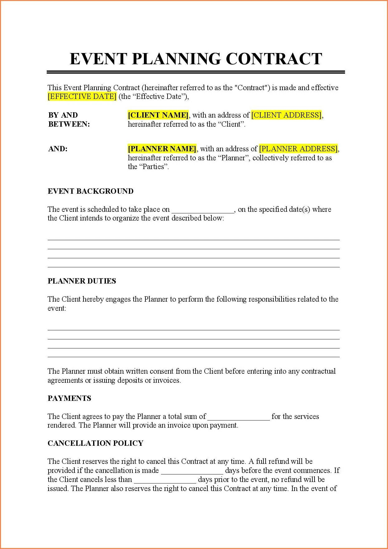 Event Planning Agreement Template