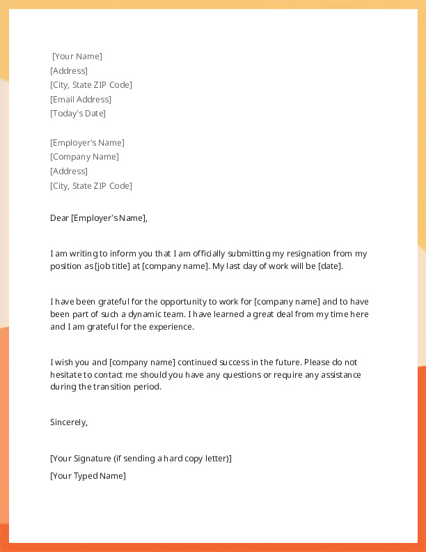 Example Job Resignation Letter Template Example Job Resignation Letter Template