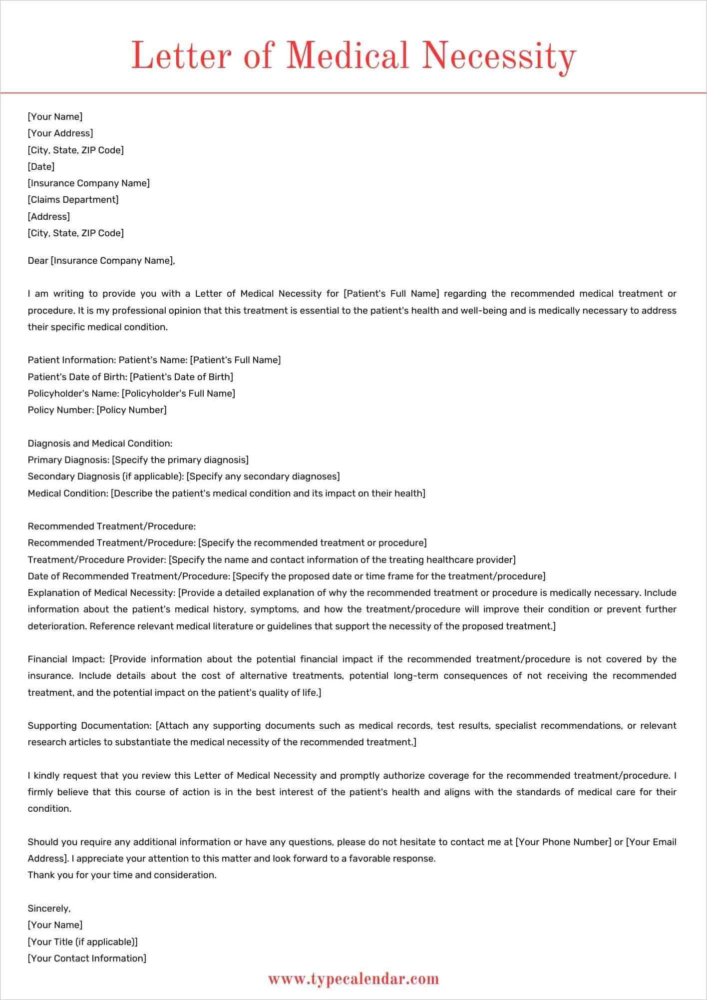 Example Letter of Medical Necessity Template Example Letter of Medical Necessity Template