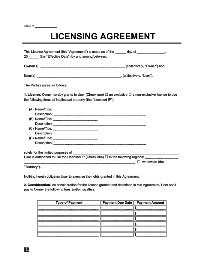 Example Licensing Agreement Template Example Licensing Agreement Template