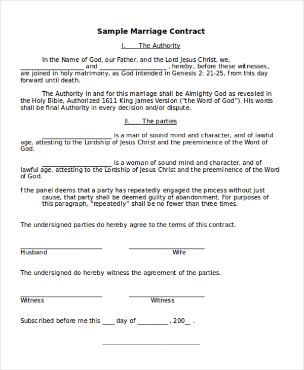 Example Marriage Agreement Template Example Marriage Agreement Template