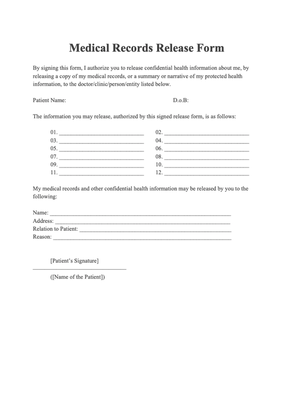 Example Medical Records Release Form Example Medical Records Release Form