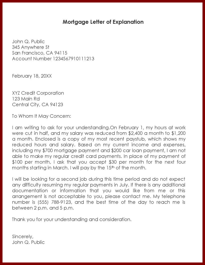 Example Mortgage Letter of Explanation Template Example Mortgage Letter of Explanation Template