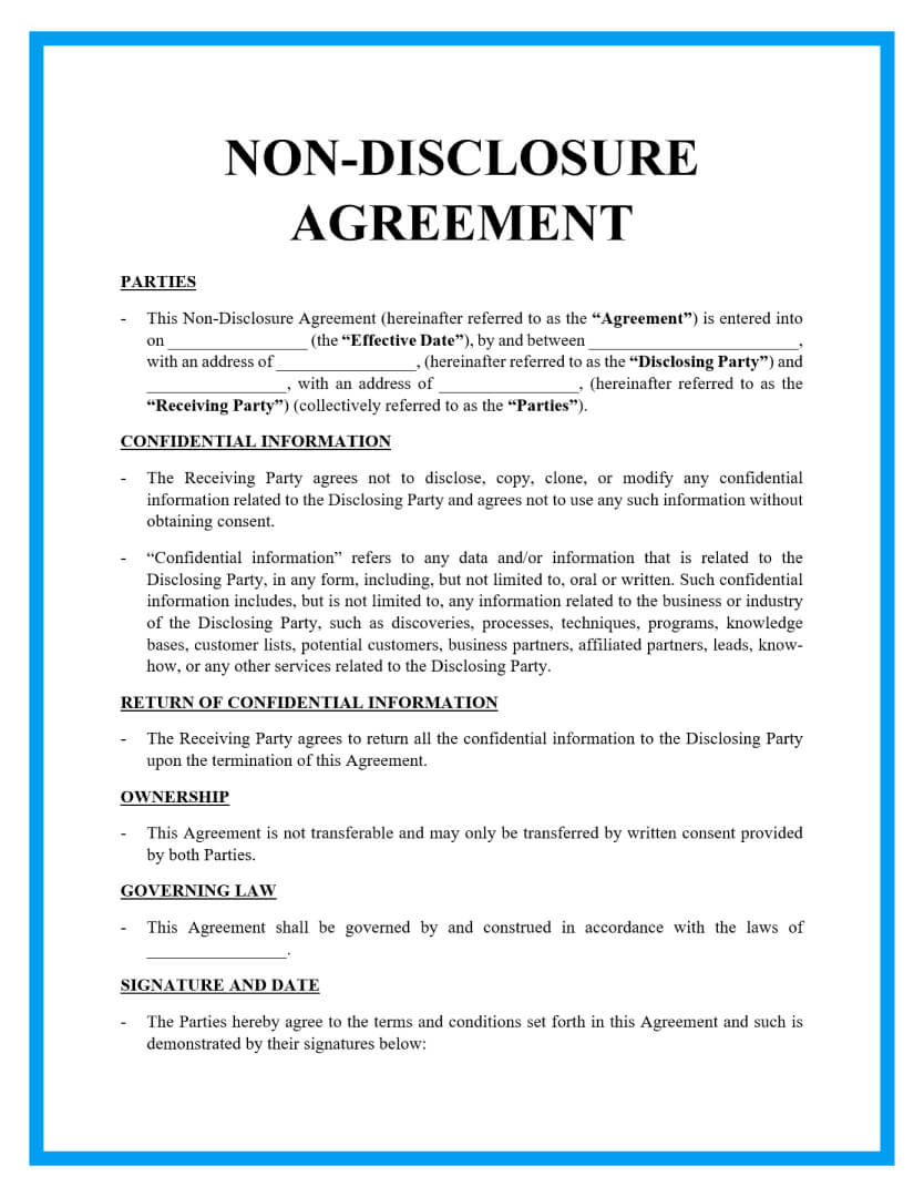 Example NDA Disclosure Agreement Template Example NDA Disclosure Agreement Template