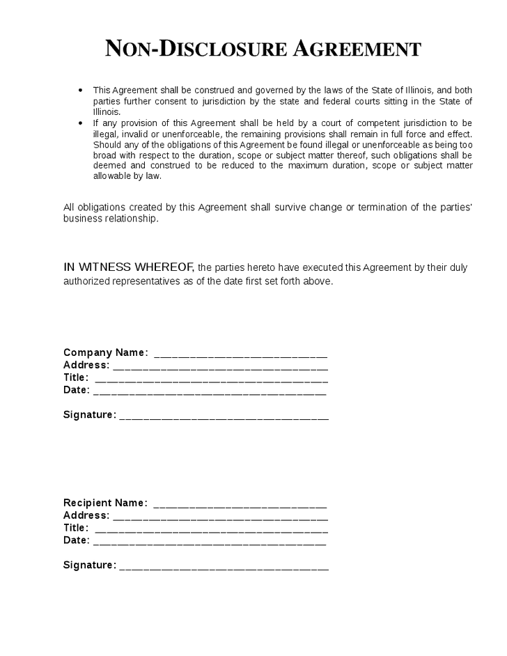 Example Non Disclosure Agreement Template Example Non Disclosure Agreement Template