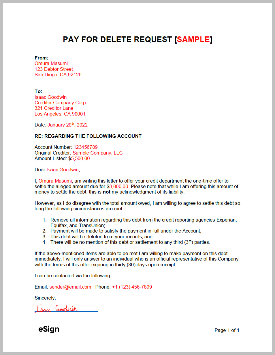 Example Pay for Delete Letter Template Example Pay for Delete Letter Template