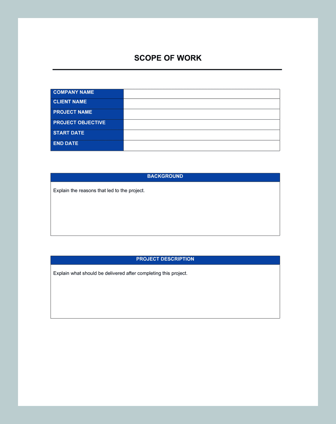 Example Project Scope Template Example Project Scope Template