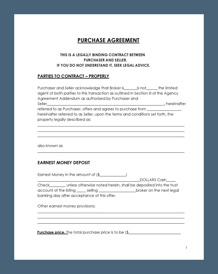 Example Purchasing Contract Template Example Purchasing Contract Template