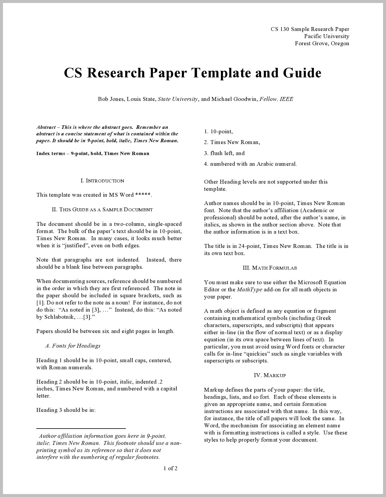 Example Research Paper Template Example Research Paper Template