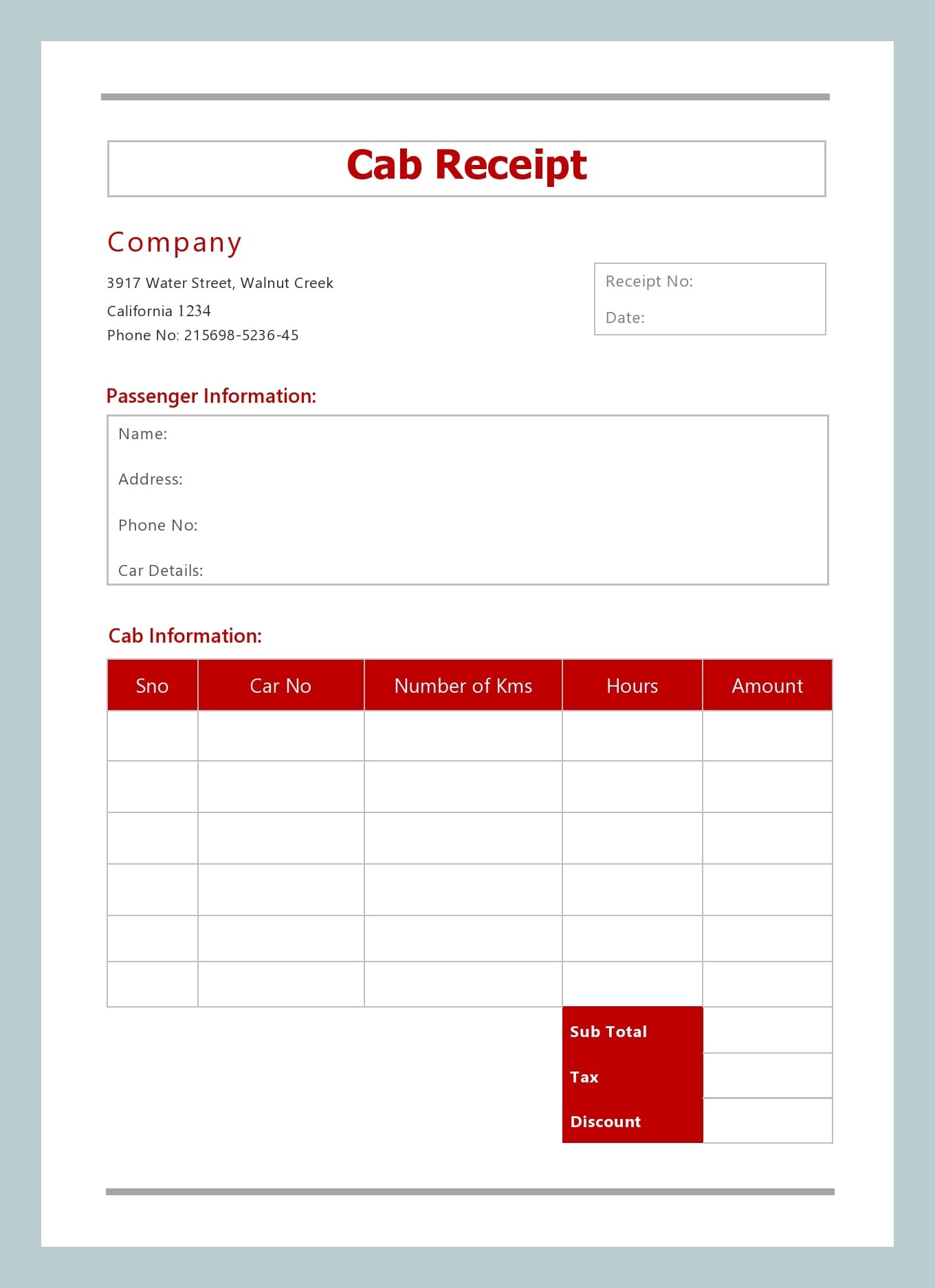 Example Taxi Receipt Template Example Taxi Receipt Template