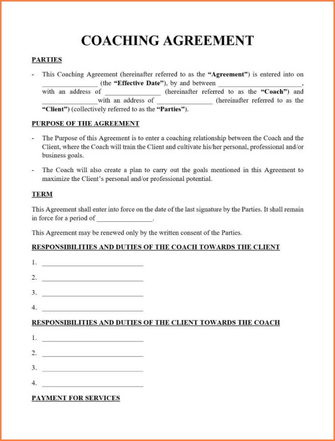 Example of Coaching Contract Template