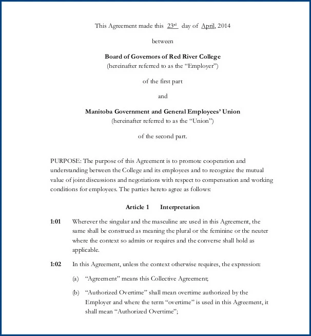 Example of Collective Bargaining Agreement Template