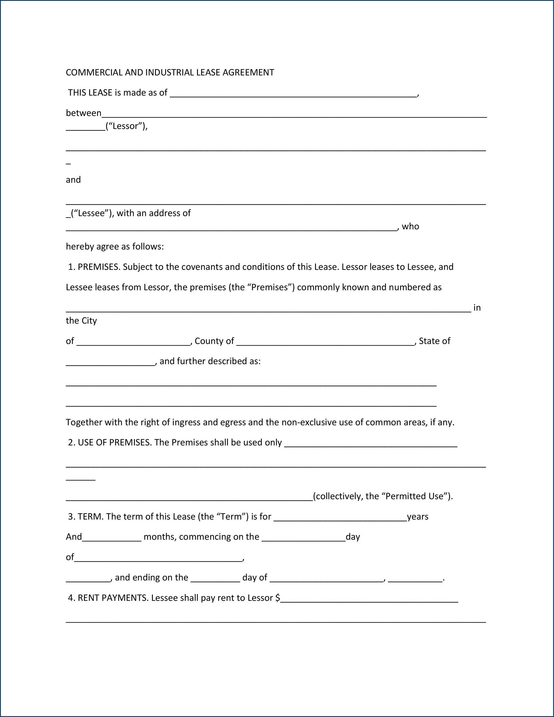 Example of Commercial Rental Agreement Template