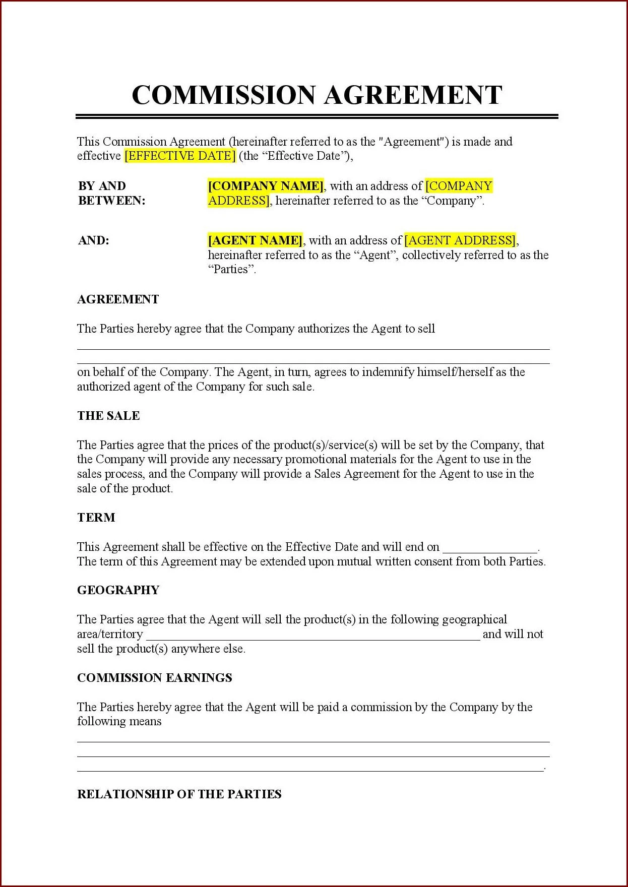 Example of Commission Agreement Template