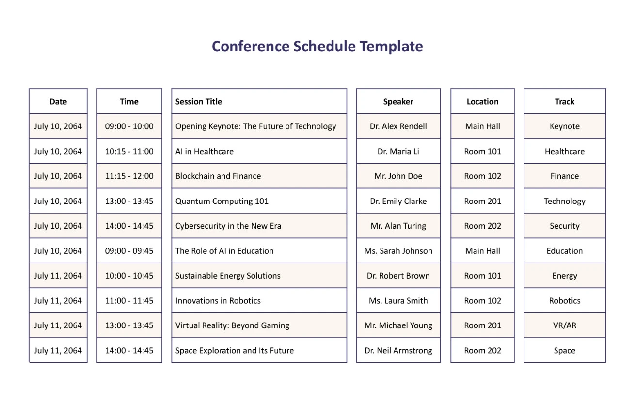 Example of Conference Schedule Template