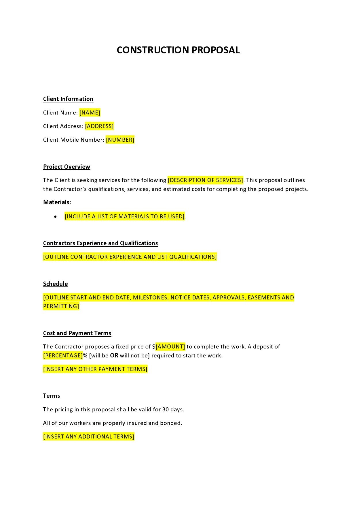 Example of Contract Proposal Template Example of Contract Proposal Template