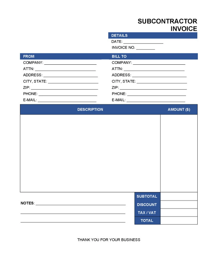 Example of Contractor Invoice Template