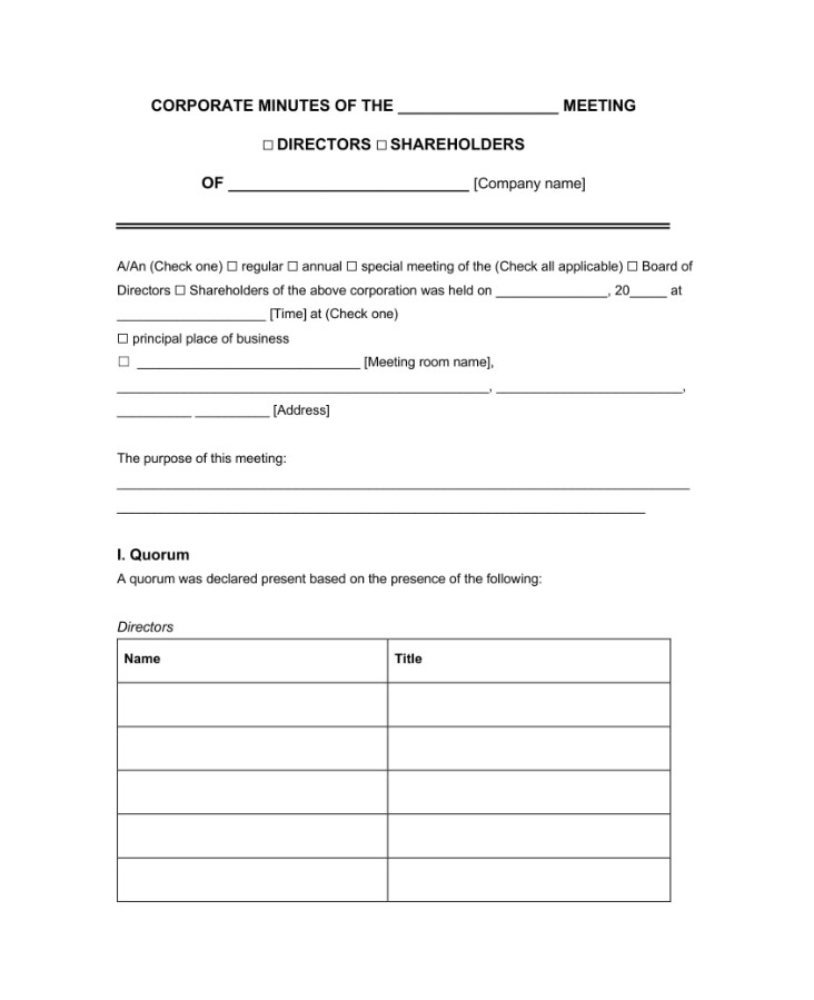Example of Corporate Meeting Minutes Template Example of Corporate Meeting Minutes Template