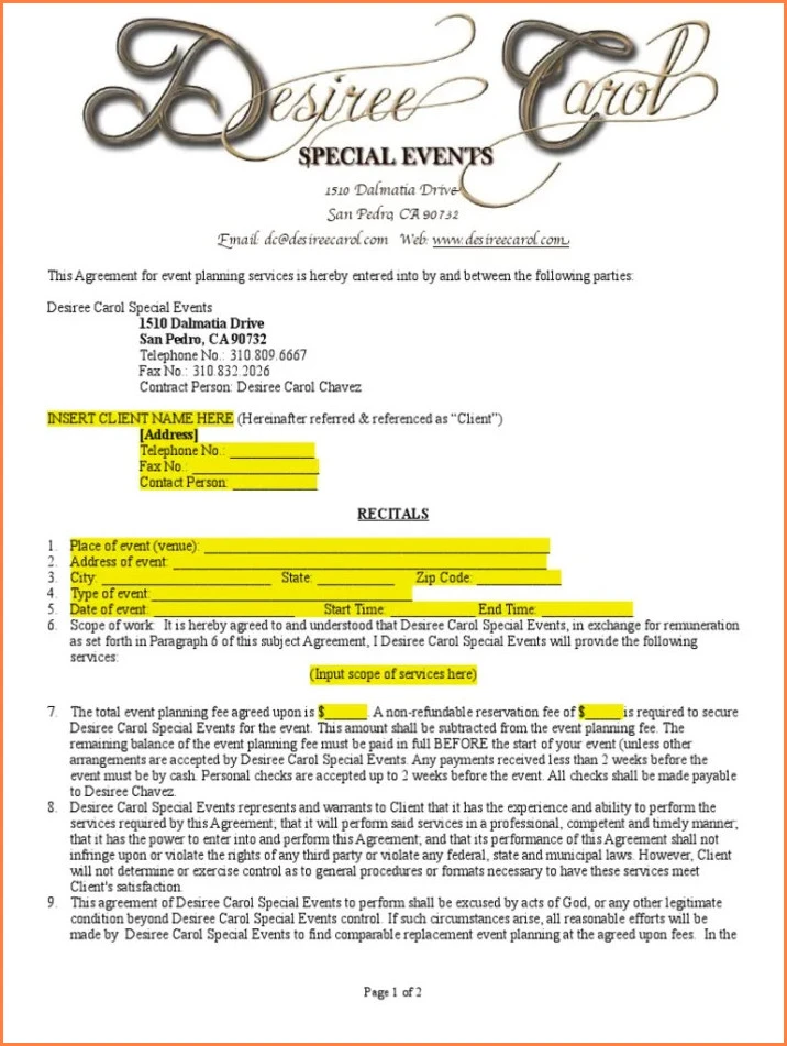 Example of Event Planning Agreement Template