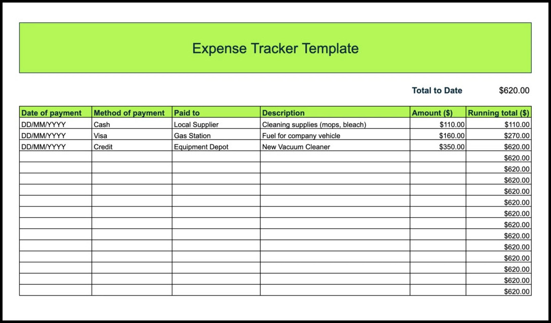 Example of Expense Tracker Template Example of Expense Tracker Template