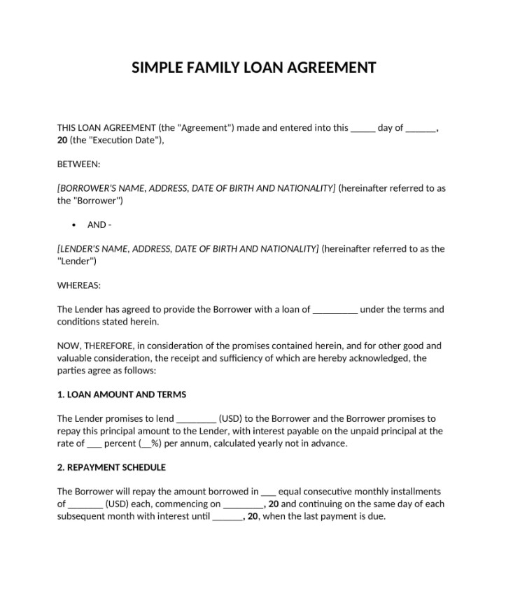 Example of Family Loan Agreement Template Example of Family Loan Agreement Template