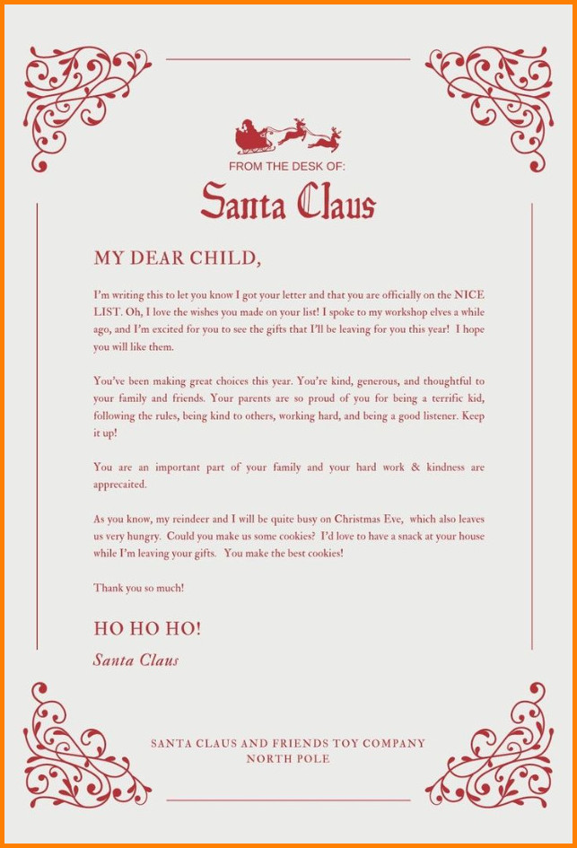 Example of Father Christmas Letter Template Example of Father Christmas Letter Template