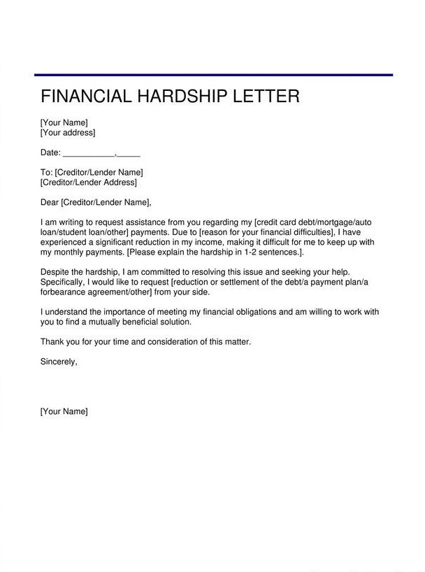 Example of Financial Hardship Letter Template Example of Financial Hardship Letter Template