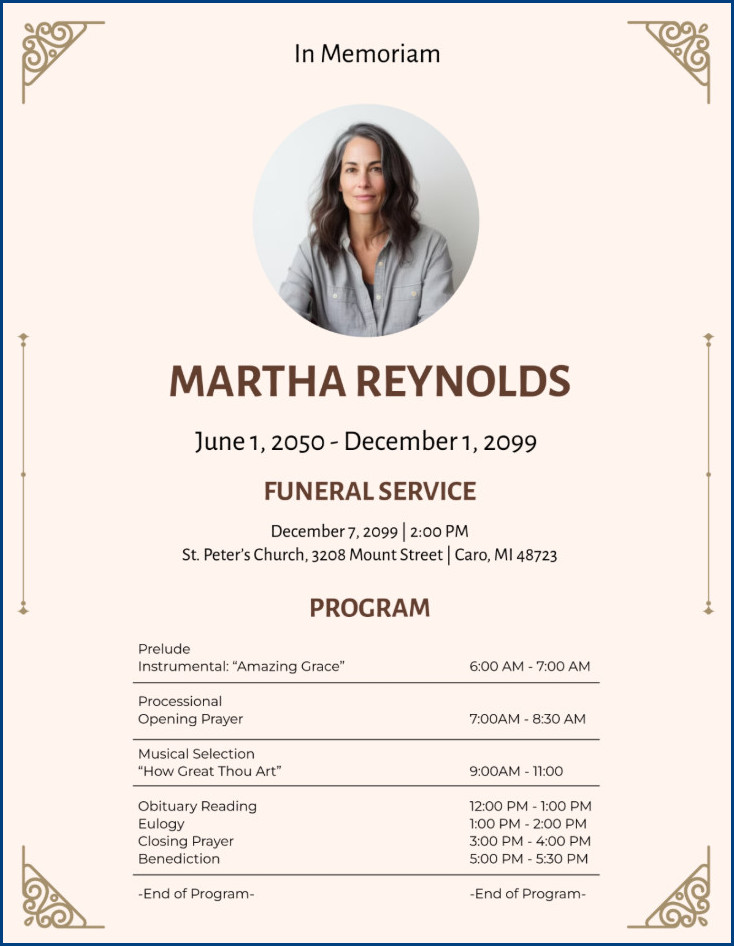 Example of Funeral Program Template