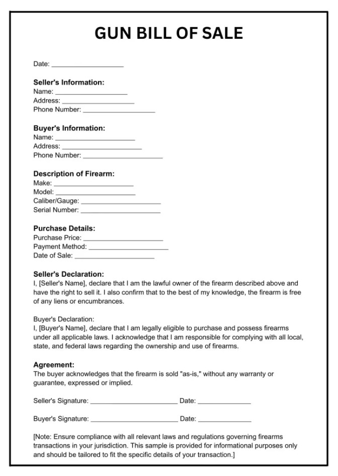Example of Gun Bill of Sale Example of Gun Bill of Sale