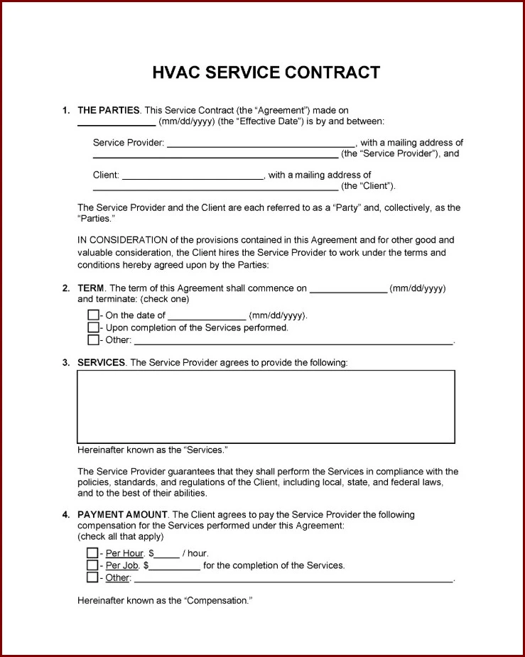Example of HVAC Service Agreement Template Example of HVAC Service Agreement Template