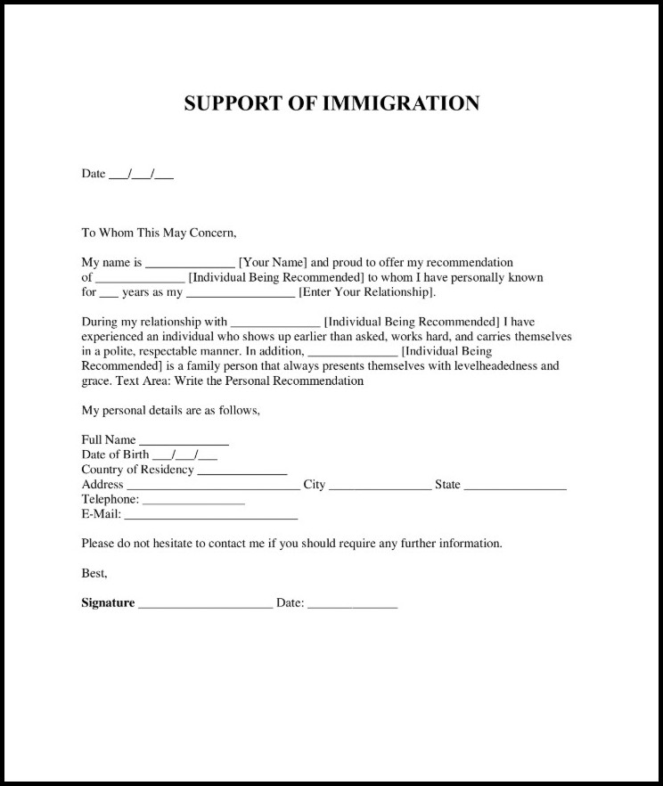 Example of Immigration Reference Letter Template Example of Immigration Reference Letter Template