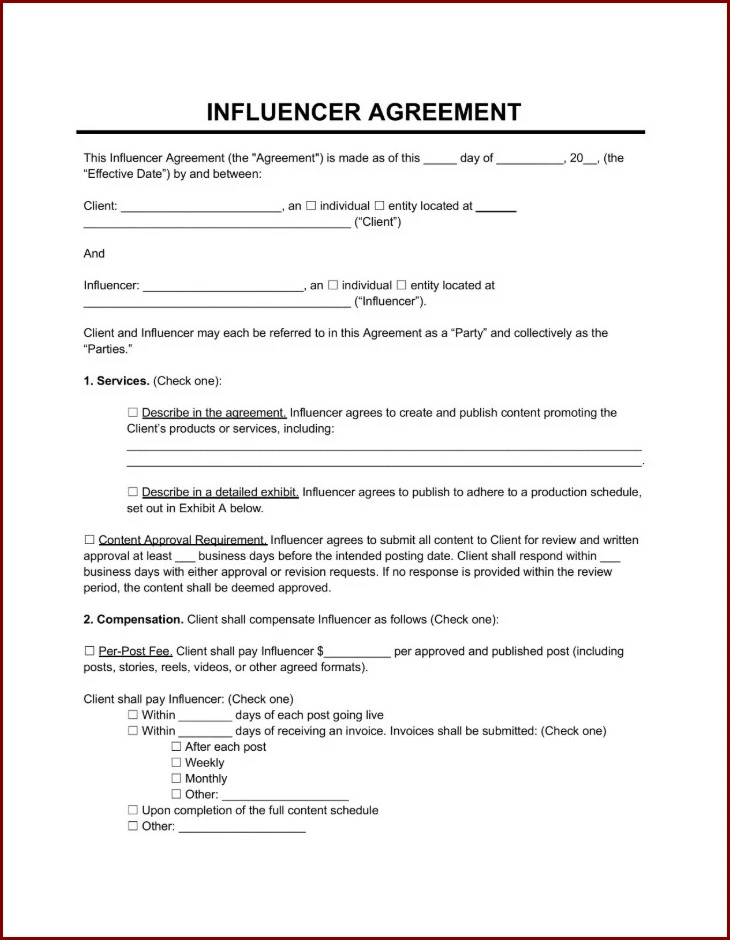 Example of Influencer Agreement Template