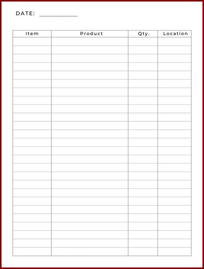 Example of Inventory List Template Example of Inventory List Template