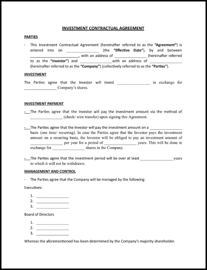 Example of Investment Agreement Template Example of Investment Agreement Template