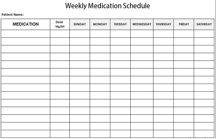 Example of Medication Schedule Template