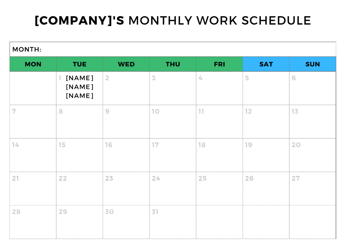 Example of Monthly Employee Schedule Template