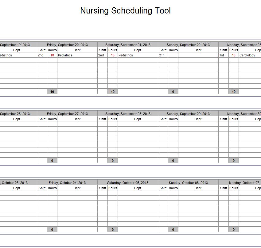 Example of Nursing Schedule Template