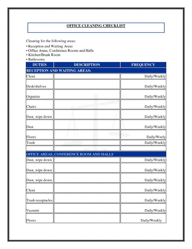 Example of Office Cleaning Schedule Template Example of Office Cleaning Schedule Template