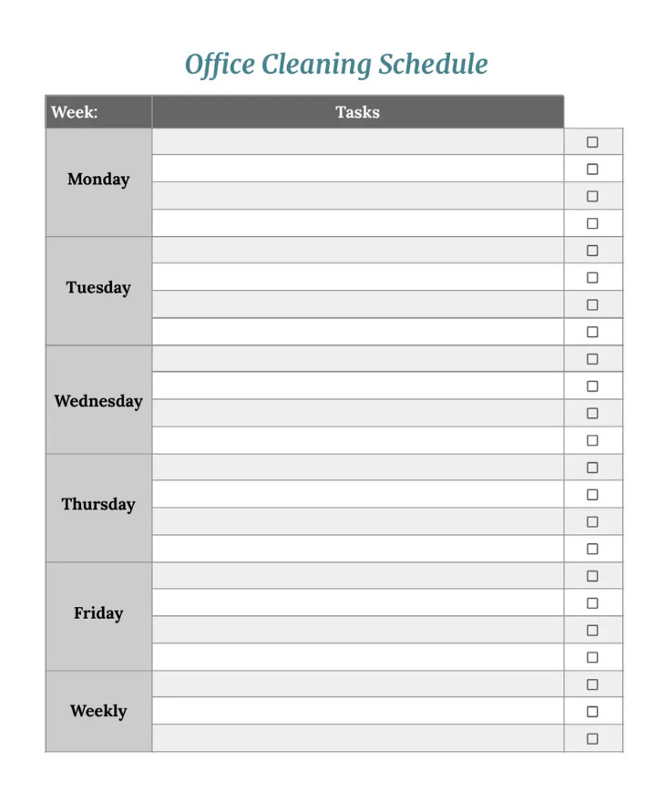 Example of Office Sanitizing Schedule Template Example of Office Sanitizing Schedule Template