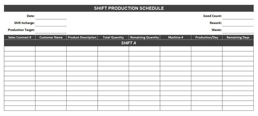 Example of Production Shift Schedule Template