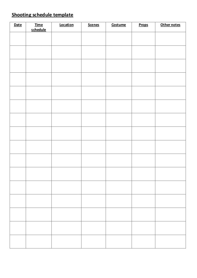 Example of Shooting Schedule Template