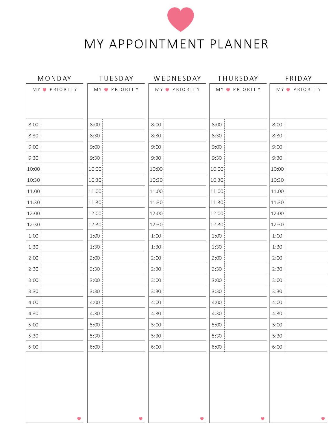 Example of Weekly Appointment Sheet Template Example of Weekly Appointment Sheet Template