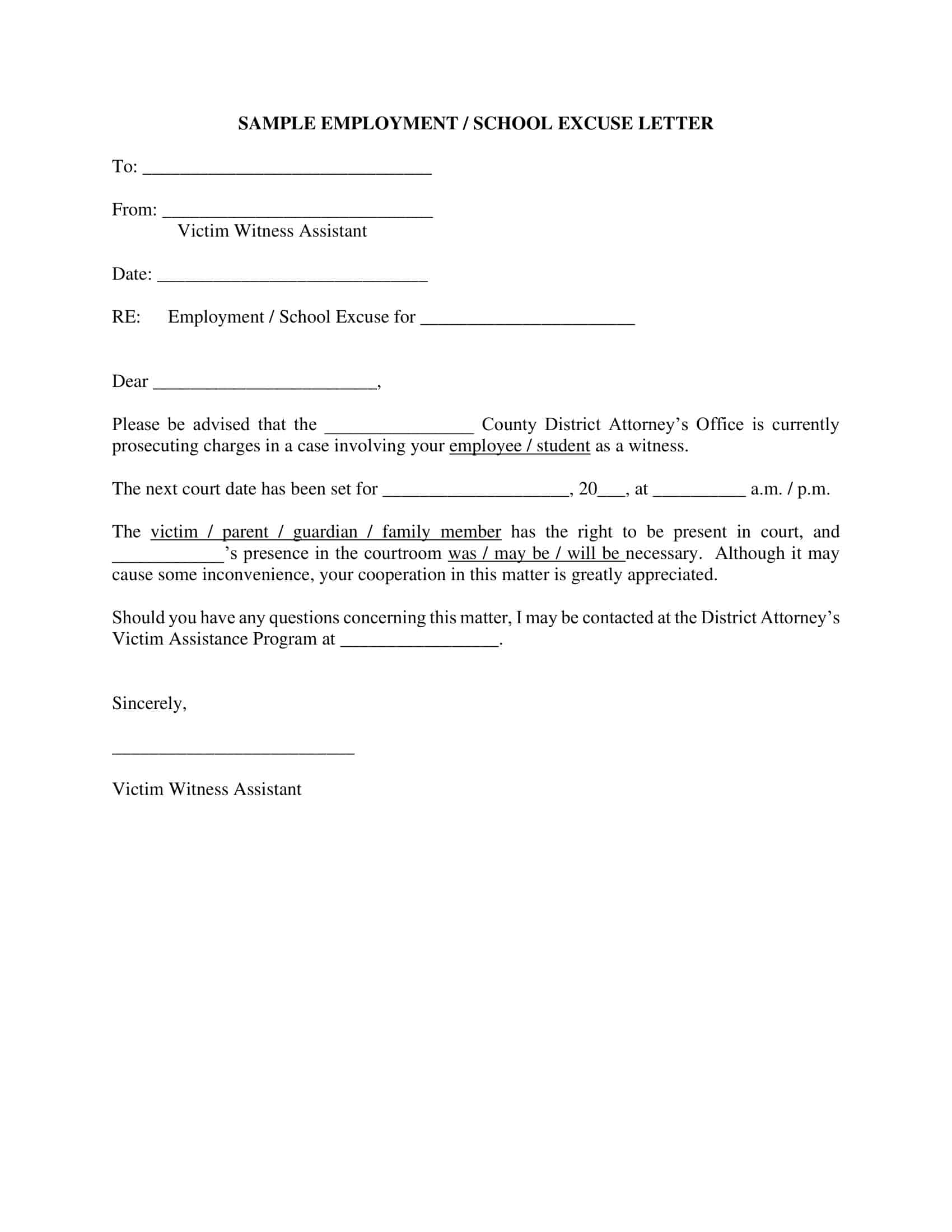 Excuse Letter Template Excuse Letter Template