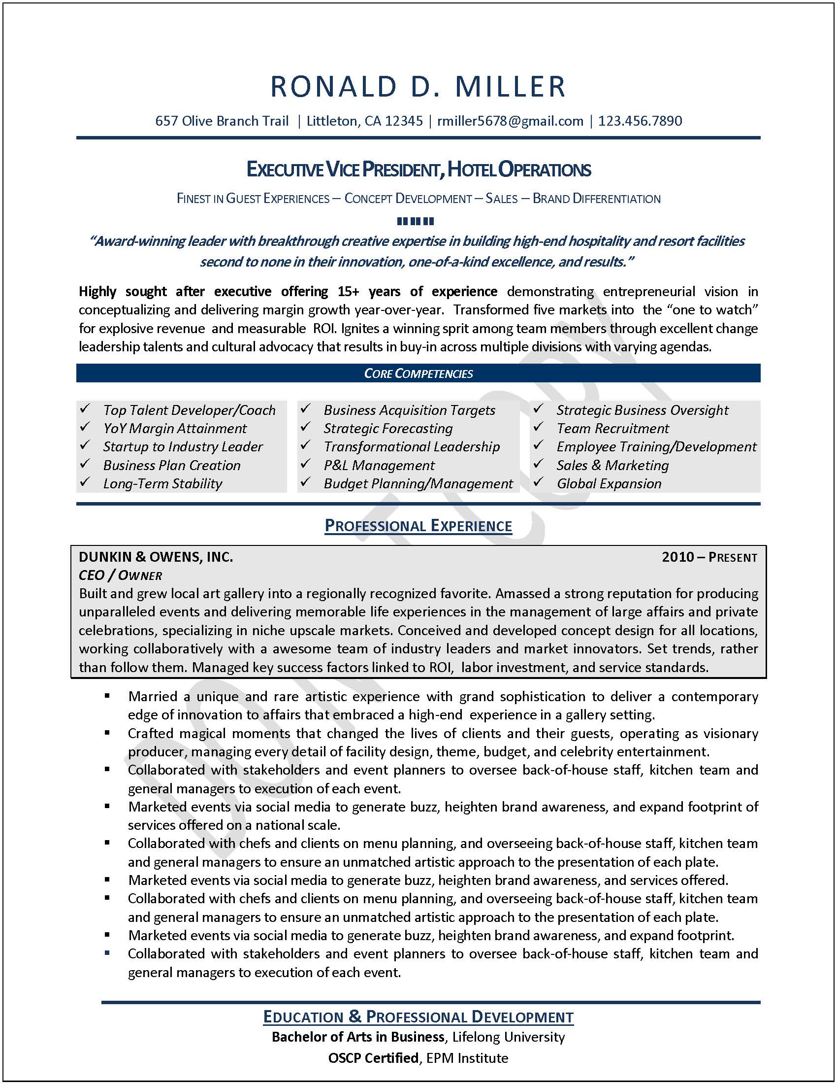 Executive Resume Template Sample Executive Resume Template Sample