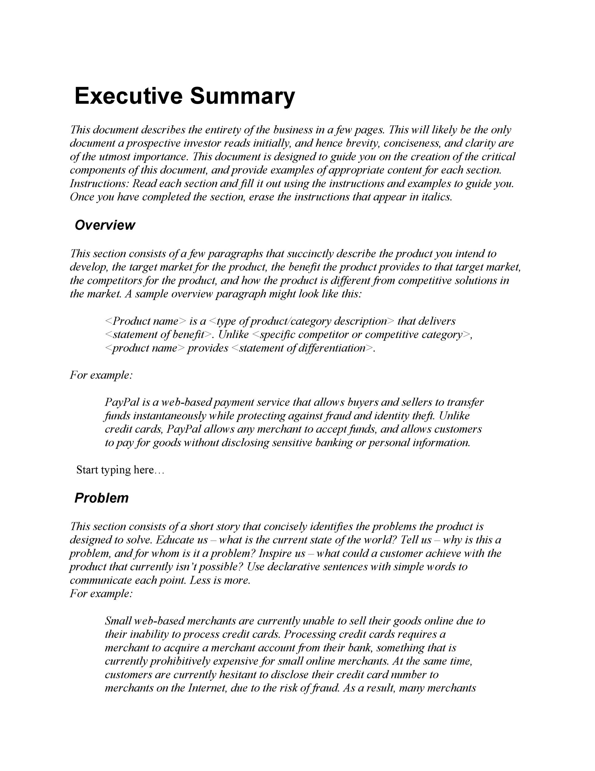 Executive Summary Template Sample Executive Summary Template Sample