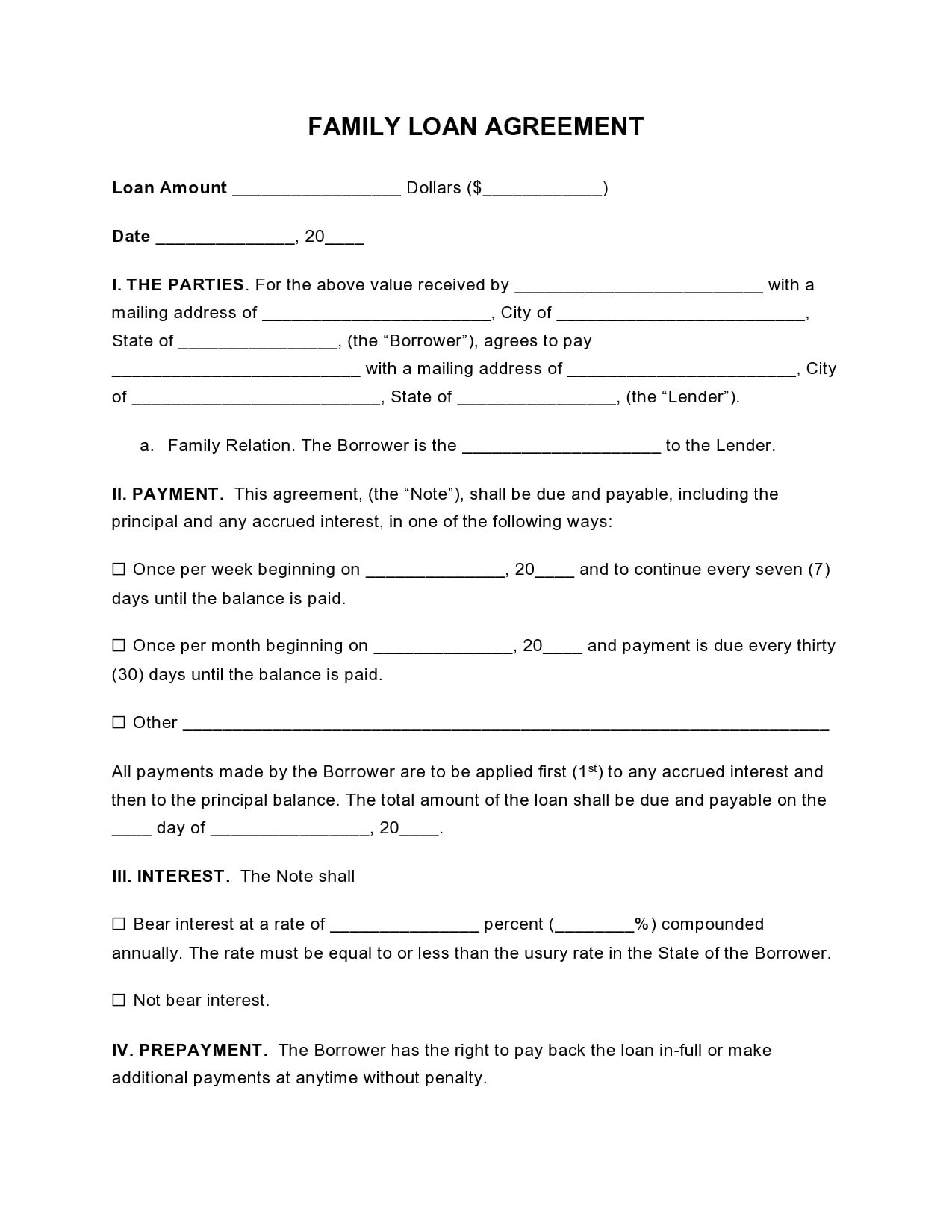 Family Loan Agreement Template Example Family Loan Agreement Template Example